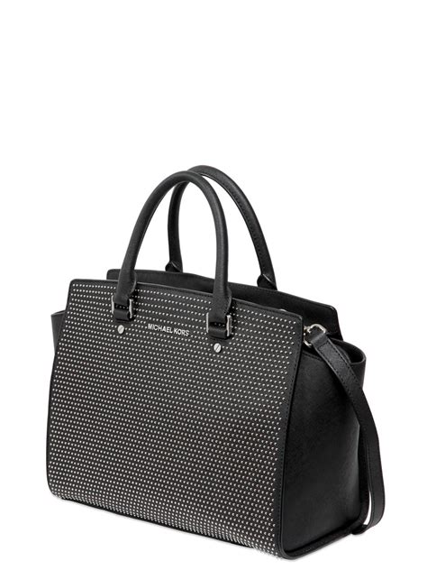 michael kors selma micro stud black tote bag|Michael Kors selma studded.